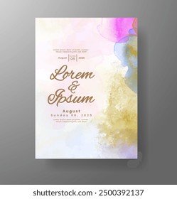 Wedding invitation with Abstract splashed watercolor background
