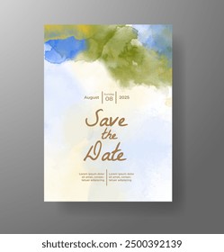Wedding invitation with Abstract splashed watercolor background