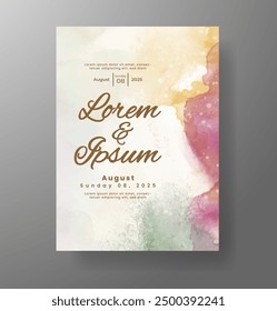 Wedding invitation with Abstract splashed watercolor background