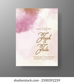 Wedding invitation with Abstract splashed watercolor background