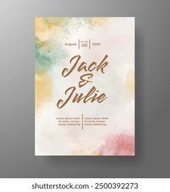 Wedding invitation with Abstract splashed watercolor background