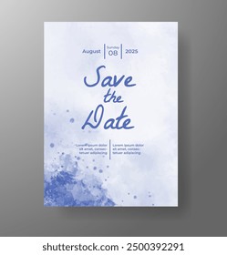 Wedding invitation with Abstract splashed watercolor background