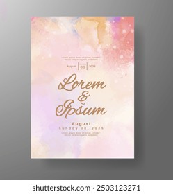 Wedding invitation with Abstract splashed watercolor background