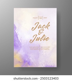 Wedding invitation with Abstract splashed watercolor background