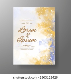 Wedding invitation with Abstract splashed watercolor background