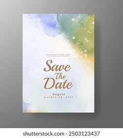 Wedding invitation with Abstract splashed watercolor background