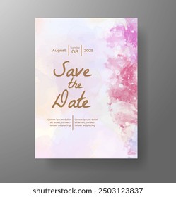 Wedding invitation with Abstract splashed watercolor background