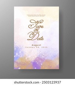 Wedding invitation with Abstract splashed watercolor background