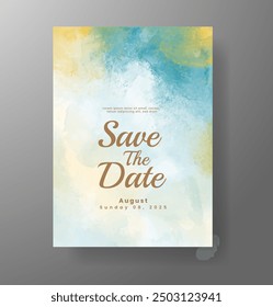 Wedding invitation with Abstract splashed watercolor background