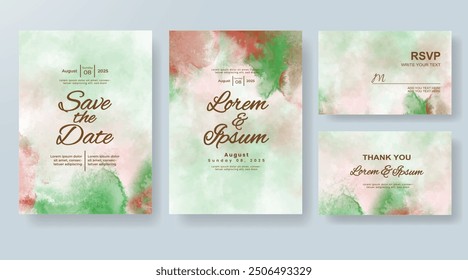 Wedding invitation with Abstract splashed watercolor background