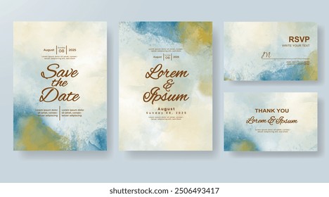 Wedding invitation with Abstract splashed watercolor background