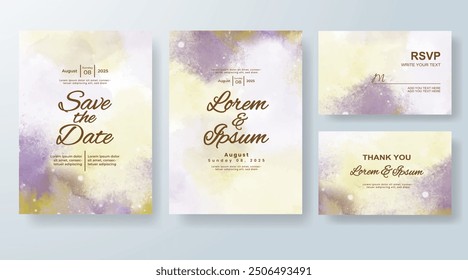 Wedding invitation with Abstract splashed watercolor background