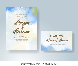 Wedding invitation with Abstract splashed watercolor background