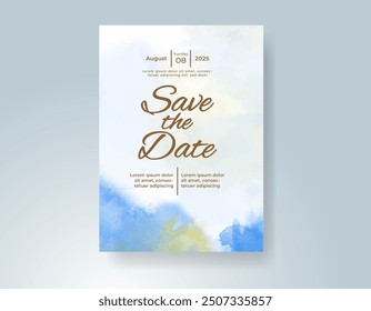 Wedding invitation with Abstract splashed watercolor background
