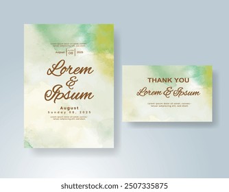 Wedding invitation with Abstract splashed watercolor background