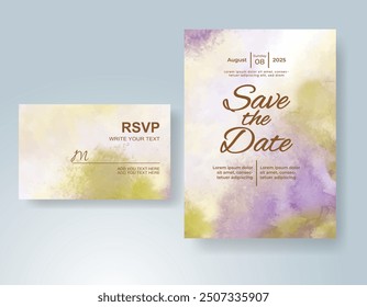 Wedding invitation with Abstract splashed watercolor background