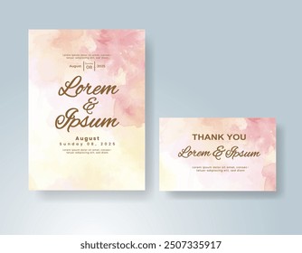 Wedding invitation with Abstract splashed watercolor background
