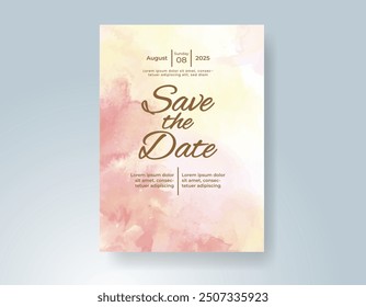 Wedding invitation with Abstract splashed watercolor background