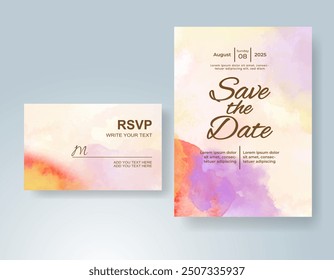 Wedding invitation with Abstract splashed watercolor background