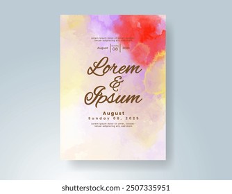 Wedding invitation with Abstract splashed watercolor background