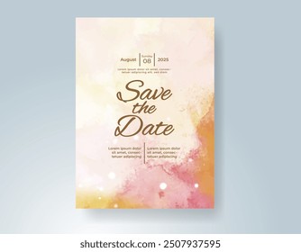 Wedding invitation with Abstract splashed watercolor background