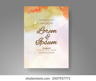 Wedding invitation with Abstract splashed watercolor background