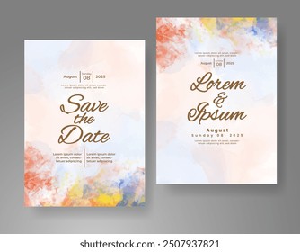 Wedding invitation with Abstract splashed watercolor background