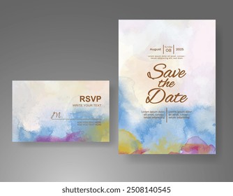 Wedding invitation with Abstract splashed watercolor background