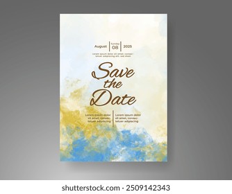 Wedding invitation with Abstract splashed watercolor background
