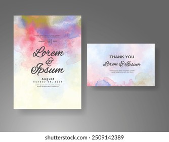 Convite de casamento com fundo abstrato de aquarela salpicada