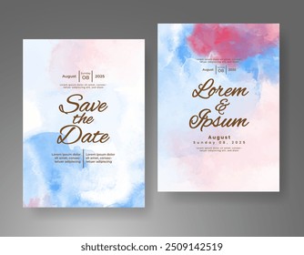 Wedding invitation with Abstract splashed watercolor background