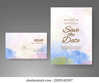 Wedding invitation with Abstract splashed watercolor background