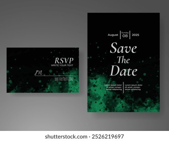 Wedding invitation with Abstract splashed watercolor background