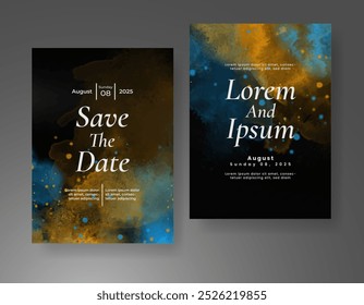 Wedding invitation with Abstract splashed watercolor background