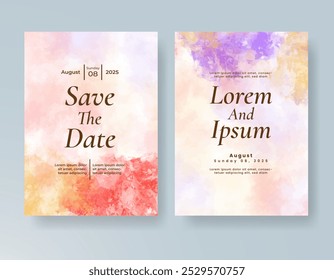 Wedding invitation with Abstract splashed watercolor background