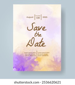 Convite de casamento com fundo abstrato de aquarela salpicada