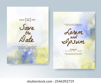 Wedding invitation with Abstract splashed watercolor background