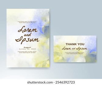 Wedding invitation with Abstract splashed watercolor background