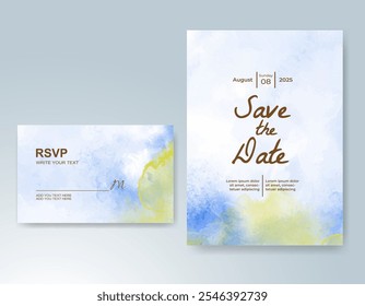 Wedding invitation with Abstract splashed watercolor background