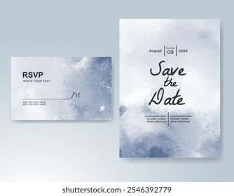 Wedding invitation with Abstract splashed watercolor background