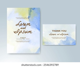 Wedding invitation with Abstract splashed watercolor background
