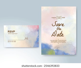 Wedding invitation with Abstract splashed watercolor background
