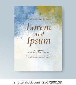 Wedding invitation with Abstract splashed watercolor background