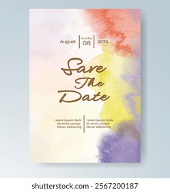 Wedding invitation with Abstract splashed watercolor background