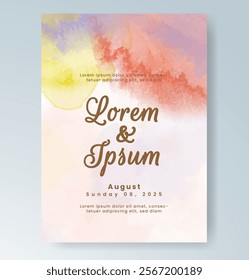 Wedding invitation with Abstract splashed watercolor background