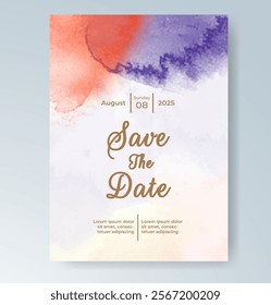 Wedding invitation with Abstract splashed watercolor background
