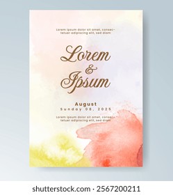 Wedding invitation with Abstract splashed watercolor background