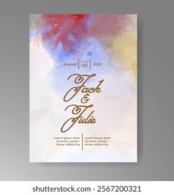 Wedding invitation with Abstract splashed watercolor background