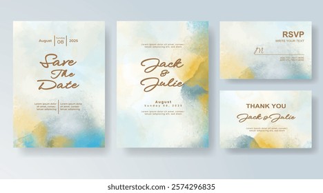 Wedding invitation with Abstract splashed watercolor background