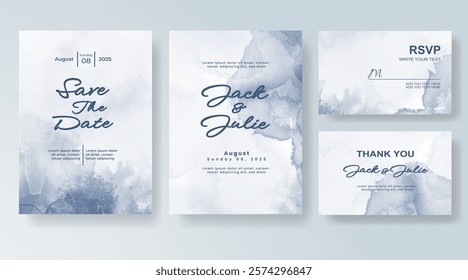 Wedding invitation with Abstract splashed watercolor background